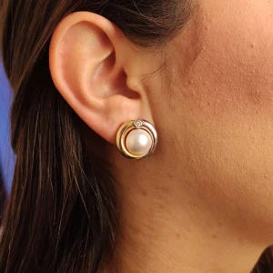 Brincos Ouro 18K Duas Cores, Pérolas E Diamantes