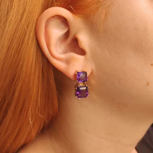 Brincos Ouro 18K E Ametistas