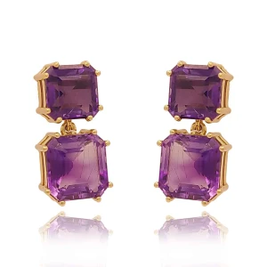 Brincos Ouro 18K E Ametistas