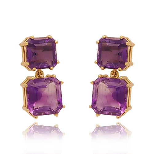 Brincos Ouro 18K E Ametistas