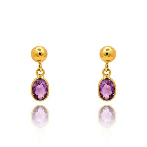 Brincos Ouro 18K E Ametistas