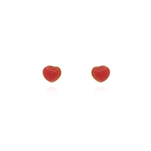 Brincos Ouro 18K E Coral