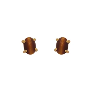 Brincos Ouro 18K E Olhos De Tigre