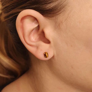 Brincos Ouro 18K E Olhos De Tigre