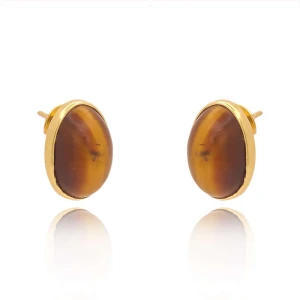 Brincos Ouro 18K E Olhos De Tigre