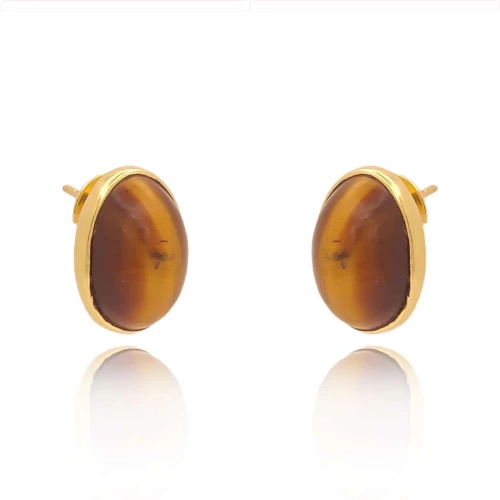 Brincos Ouro 18K E Olhos De Tigre