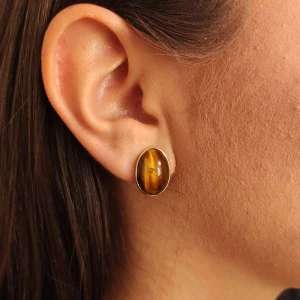 Brincos Ouro 18K E Olhos De Tigre