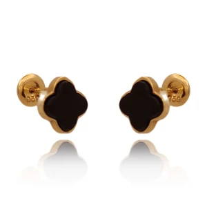 Brincos Ouro 18K E Onix Brincos Ouro 18K E Onix