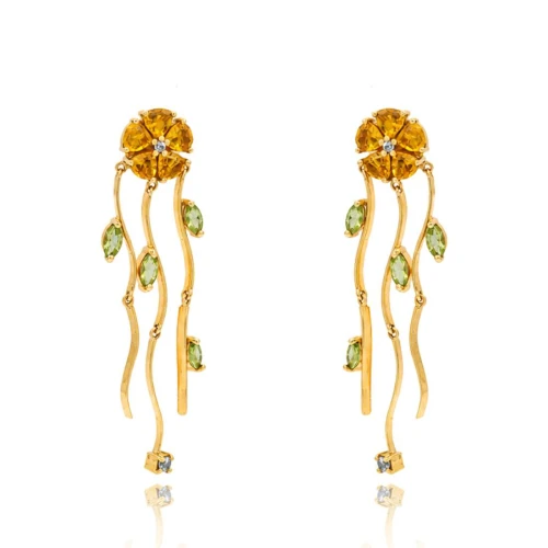 Brincos Ouro 18K E Pedras Brasileiras