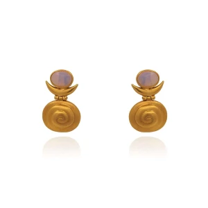 Brincos Ouro 18K E Pedras Da Lua