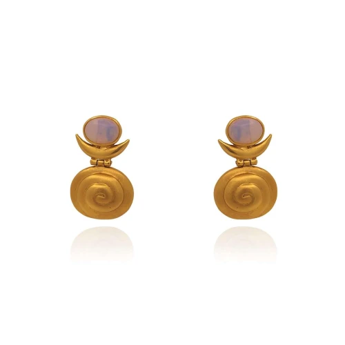 Brincos Ouro 18K E Pedras Da Lua
