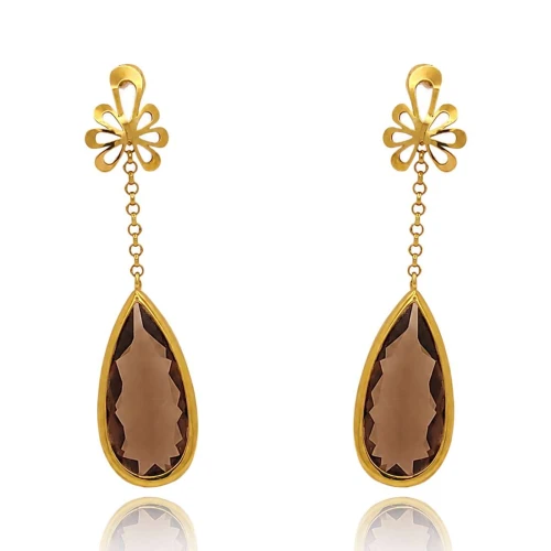 Brincos Ouro 18K E Quartzos