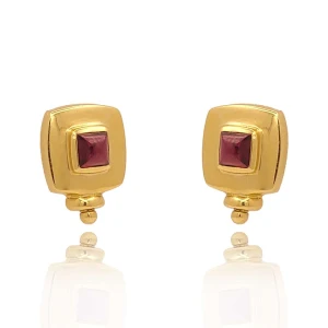 Brincos Ouro 18K E Rodolitas