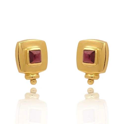 Brincos Ouro 18K E Rodolitas