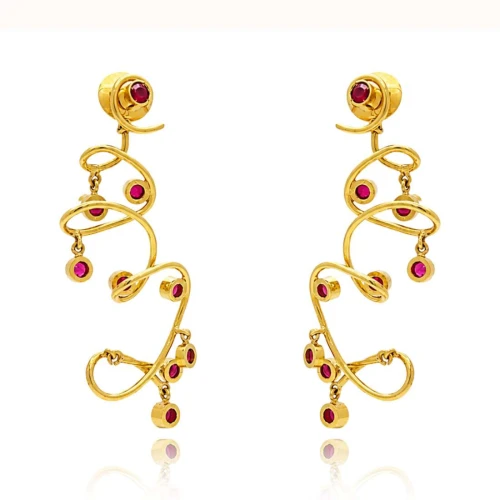 Brincos Ouro 18K E Rubis