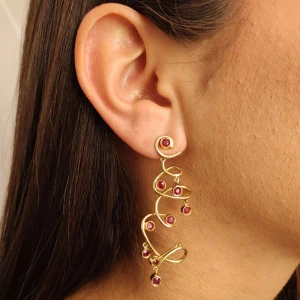 Brincos Ouro 18K E Rubis