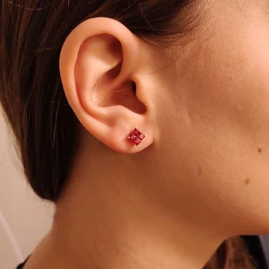 Brincos Ouro 18K E Rubis