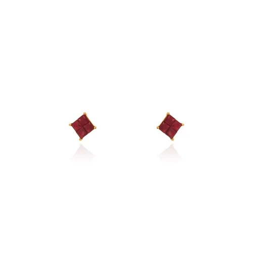 Brincos Ouro 18K E Rubis