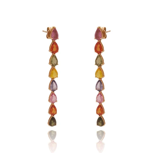 Brincos Ouro 18K E Safiras