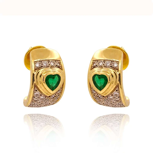 Brincos Ouro 18K, Esmeraldas E Diamantes