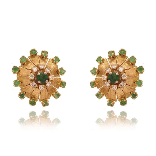 Brincos Ouro 18K, Esmeraldas E Diamantes
