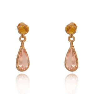 Brincos Ouro 18K, Morganitas, Citrinos E Diamantes
