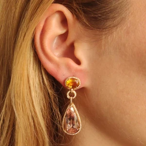 Brincos Ouro 18K, Morganitas, Citrinos E Diamantes