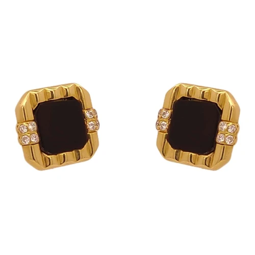 Brincos Ouro 18K, Onix E Diamantes