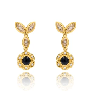 Brincos Ouro 18K, Onix E Diamantes