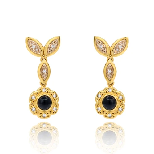 Brincos Ouro 18K, Onix E Diamantes