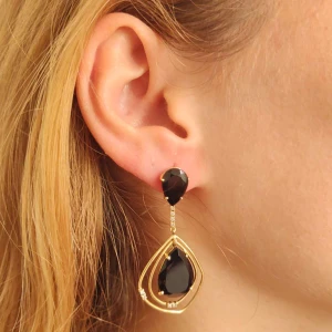 Brincos Ouro 18K, Onix E Diamantes