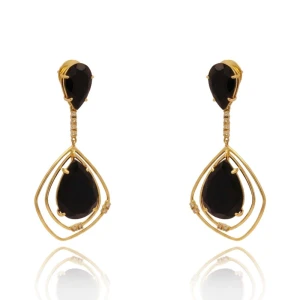 Brincos Ouro 18K, Onix E Diamantes