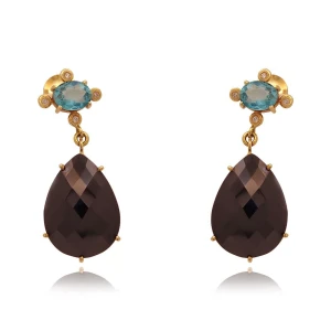 Brincos Ouro 18K, Onix, Topázios E Diamantes