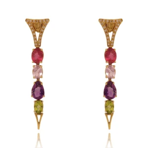 Brincos Ouro 18K, Pedras Brasileiras E Diamantes