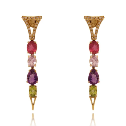 Brincos Ouro 18K, Pedras Brasileiras E Diamantes