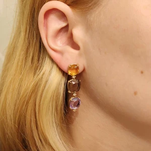 Brincos Ouro 18K, Pedras Brasileiras E Diamantes