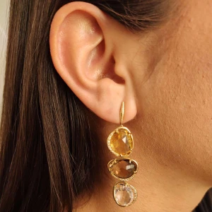 Brincos Ouro 18K, Pedras Brasileiras E Diamantes