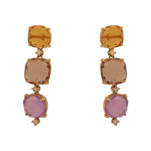 Brincos Ouro 18K, Pedras Brasileiras E Diamantes