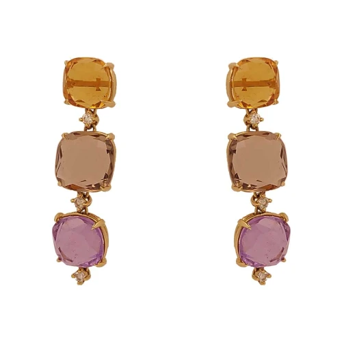 Brincos Ouro 18K, Pedras Brasileiras E Diamantes