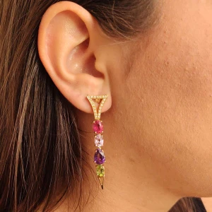 Brincos Ouro 18K, Pedras Brasileiras E Diamantes Brincos Ouro 18K, Pedras Brasileiras E Diamantes