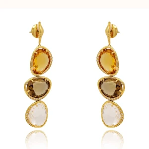 Brincos Ouro 18K, Pedras Brasileiras E Diamantes