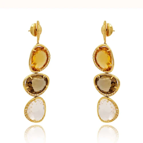 Brincos Ouro 18K, Pedras Brasileiras E Diamantes
