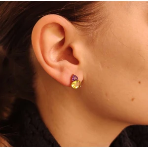 Brincos Ouro 18K, Peridotos E Ametistas