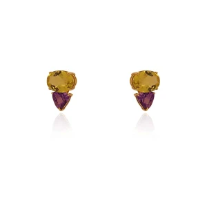 Brincos Ouro 18K, Peridotos E Ametistas