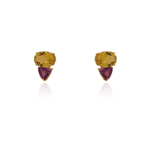 Brincos Ouro 18K, Peridotos E Ametistas