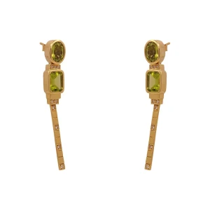Brincos Ouro 18K, Peridotos E Diamantes