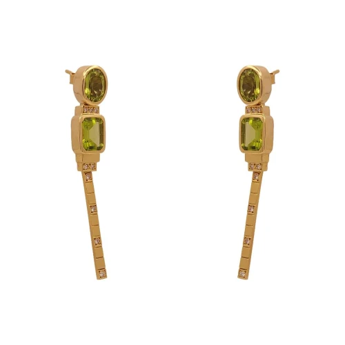 Brincos Ouro 18K, Peridotos E Diamantes