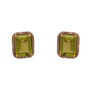 Brincos Ouro 18K, Peridotos E Diamantes