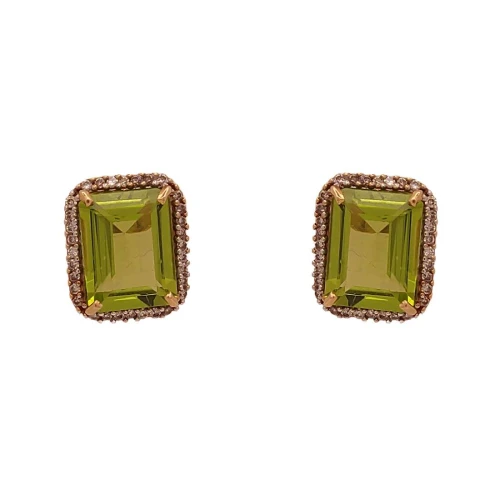 Brincos Ouro 18K, Peridotos E Diamantes