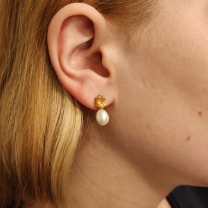 Brincos Ouro 18K, Pérolas E Citrinos